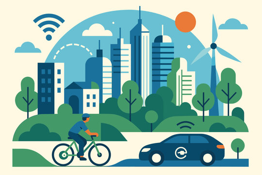 Futuristic numbers bold captions no vector conceptual cityscape icon smart green characters