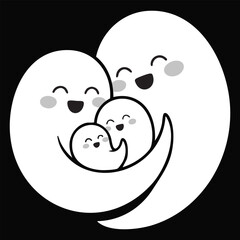 Ghost Family Embrace Vector Illustration on Black Background