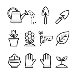 Black and White Gardening and Planting Icons Seamless Pattern Design