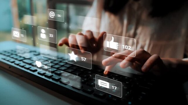 Social media engagement with interaction metrics showing comments, social media reactions, social media messages, and social media connections. Marrow - Powered by Adobe
