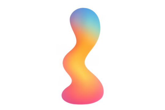 Abstract wavy fluid shape moving, vibrant colorful gradient creating a modern liquid blob element on transparent background