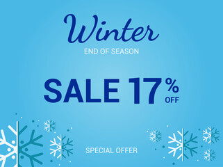 17% off sale banner. Seventeen percent special offer. Winter sale banner. Winter End of Season Sale Background Design. Vector Template for advertising, web and social media.