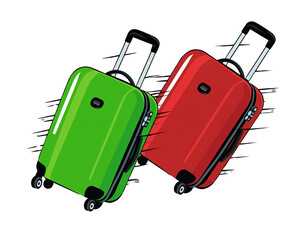  - Rolling Suitcases Illustration with Motion Effect, Green and Red Travel Bags, Dynamic Vector Art, Isolated PNG