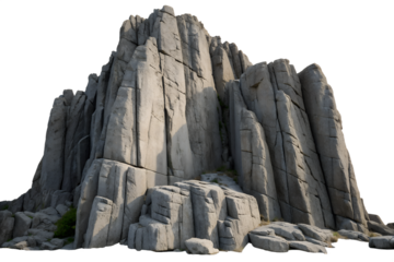 Rugged natural rock formation with intricate weathered textures, isolated on a white background, ideal for high-quality environmental design and digital asset integration