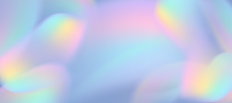 Soft pastel gradient background with dreamy holographic light and subtle rainbow glow. Abstract mesh blend in mermaid and unicorn color palette, wallpaper for fantasy and magic designs.