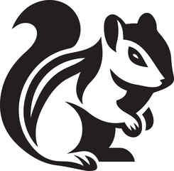 Black and White Stylized Squirrel Icon on White Background, Modern Squirrel Vector Design Illustration