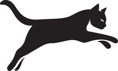 Black Silhouette of a Leaping Cat on White Background, Playful Jumping Cat Graphic Vector Design