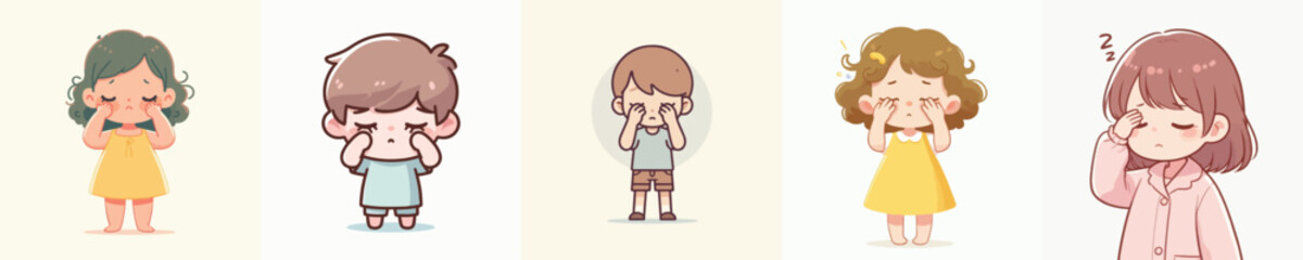vector of a children rubbing his sore eyes