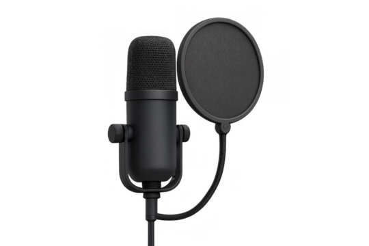Professional studio microphone with pop filter, recording sound for podcasting and broadcasting, transparent background - Powered by Adobe
