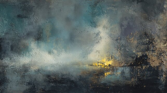 Abstract painting evoking winter melancholy with textured cold hues