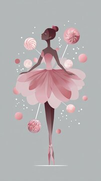 Geometric minimalist  of chic Sugar Plum Fairy with candy