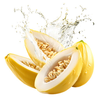 Fresh delicious mangaba fruits milk splash juicy sweet tropical exotic healthy refreshing food isolated on transparent background