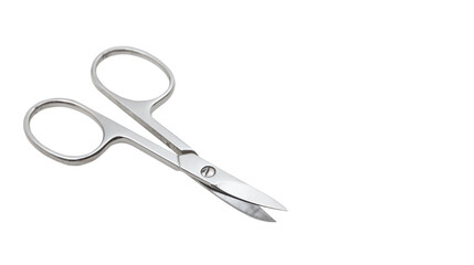 Small stainless steel scissors for manicure or precision cutting, sharp grooming tool for personal care and beauty use, isolated on transparent background, PNG.