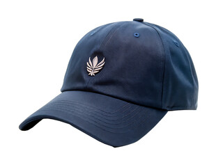Navy Blue Baseball Cap with Silver Leaf Emblem headwear fashion isolated on a transparent background