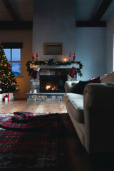 Cozy Christmas Living Room with Fireplace and Decorated Tree