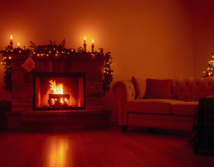 Cozy Christmas Living Room with Fireplace and Decorated Tree