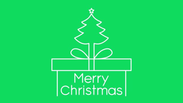 merry christmas line animation with gitf box chrismtas tree ribbons on green background video footage 