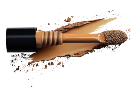 Closeup of a concealer applicator with product for beauty and makeup concepts on transparent background