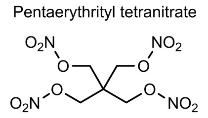 Pentaerythrityl tetranitrate, chemical structure of pentaerythrityl tetranitrate, drug substance