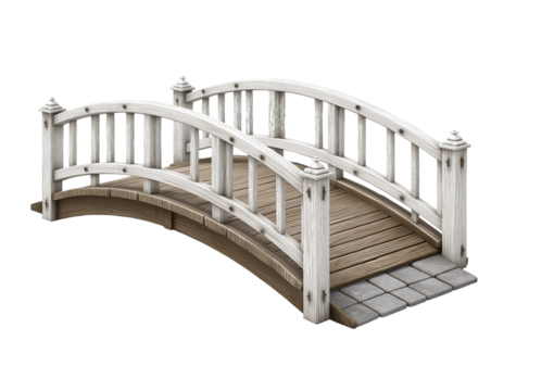 Wooden Garden Bridge White Railings isolated on a transparent background - Powered by Adobe