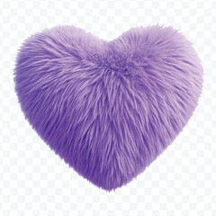 abstract whimsical fluffy heart made by soft faux fur in different color style isolated on transparent background
