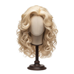 Blonde Wavy Wig on Mannequin Head isolated on a transparent background