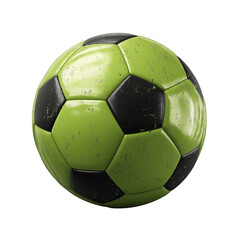 Green soccer ball with black panels isolated on a transparent background
