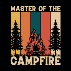 Master of the campfire retro sunset trees and fire design