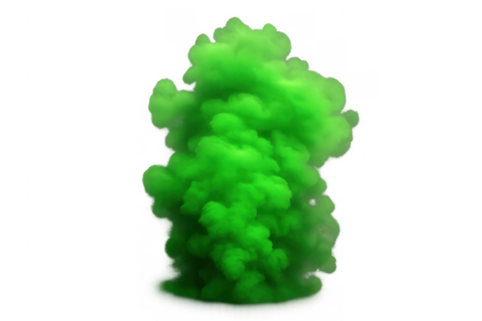 Green smoke cloud explosion with toxic gas spreading, rendering danger and chemical pollution, transparent background