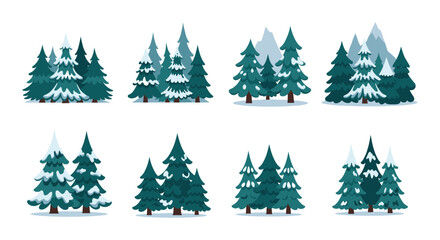 Obraz premium Winter forest trees collection with snow-covered evergreen landscapes