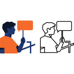Person Holding a Sign Illustration protest demonstration activism message speech bubble communication man vector