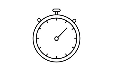 Simple line drawing of a stopwatch with a hand indicating time isolated on white background