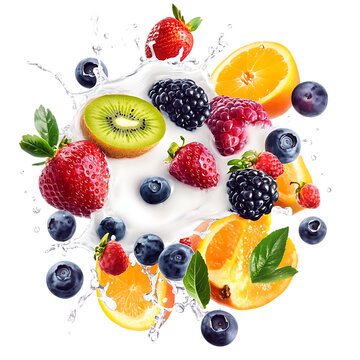Fresh delicious nance fruits milk splash vibrant healthy eating delicious dessert isolated on transparent background