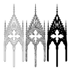 Gothic cathedral spires, showcasing ornate arches, pointed tracery, and intricate architectural details. The artwork highlights the beauty and symmetry of classic Gothic design.