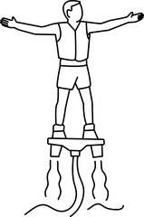 Minimal hand-drawn vector icon of a person flyboarding over water. Clean one-line style ideal for Maldives sea sports collections, travel posters, tourism branding.