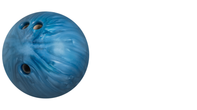 Blue marble bowling ball with finger holes isolated on transparent background, sports equipment for bowling game, PNG