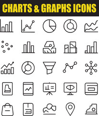 Fototapeta premium Minimalist Charts and Graphs Line Icon Set for Data Visualization and Analytics,