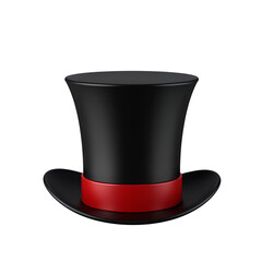 Black top hat with red band isolated on a transparent background image