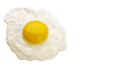 Fried egg with bright yellow yolk isolated on transparent background, PNG, breakfast food concept with natural protein and nutrition focus