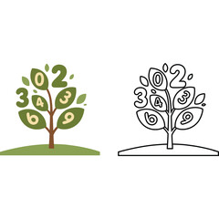 Number Tree Illustration with Outline Version education learning mathematics drawing design graphic symbol icon
