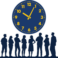 People Silhouettes Under Clock Face, Time Management Concept deadline group team business hour minute schedule