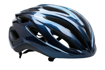 Sleek blue bicycle helmet with aerodynamic design offers safety and style for cycling enthusiasts today on transparent background