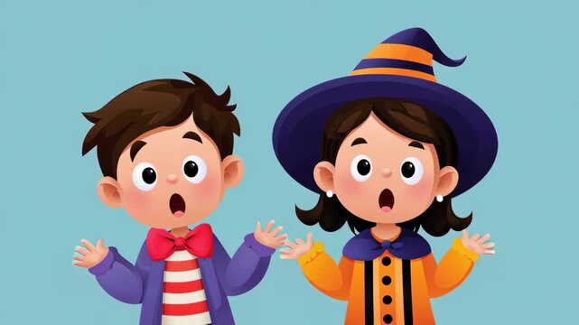 Children celebrating Halloween with joy and fright.