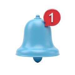 Blue notification bell with red alert isolated on a transparent background image