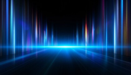 Blue Hologram Light Futuristic Background　青い光の柱がホログラムのように輝く、近未来的な空間