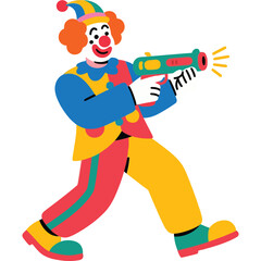Cartoon Clown with Toy Gun colorful costume character illustration fun playful entertainment circus party