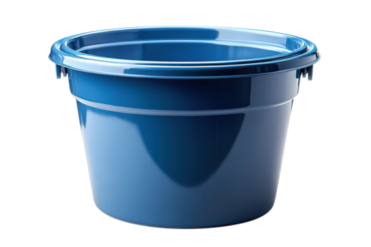 Blue plastic trash can for waste disposal in home or office with a clean and modern design on transparent background