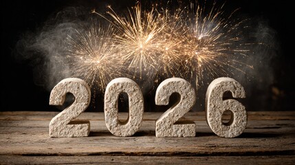 A festive scene featuring the year 2026 set against a backdrop of colorful fireworks, Ideal for celebrating New Year events, promotional materials, or seasonal promotions,