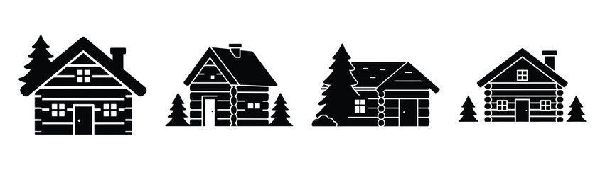 winter cabin silhouette vector icons collection isolated on white background.Christmas Vector Icon Set.