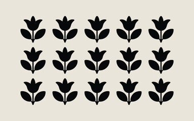 Row Pattern of Black Tulip Silhouettes on Light Background flower white